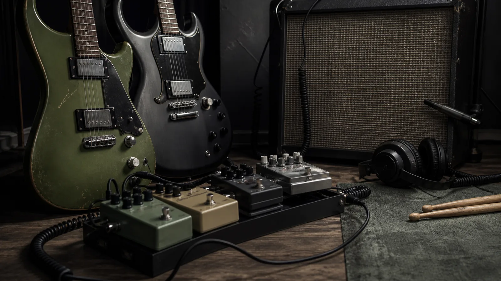 Markenfreie Gitarren, Pedale und Verstärker für Rock-Sounds