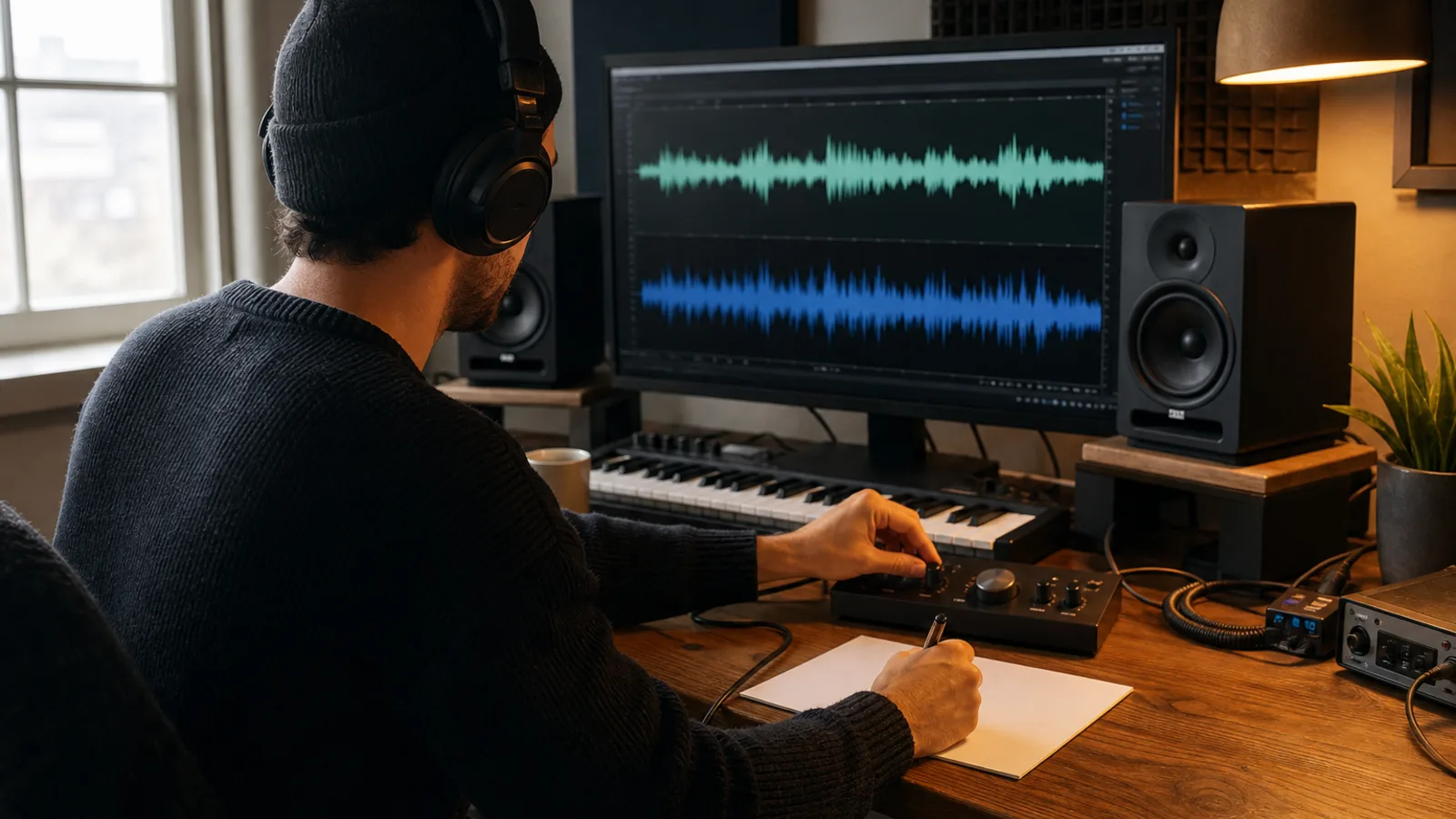 Producteur comparant les formes d’onde de la voix et de l’instrumental