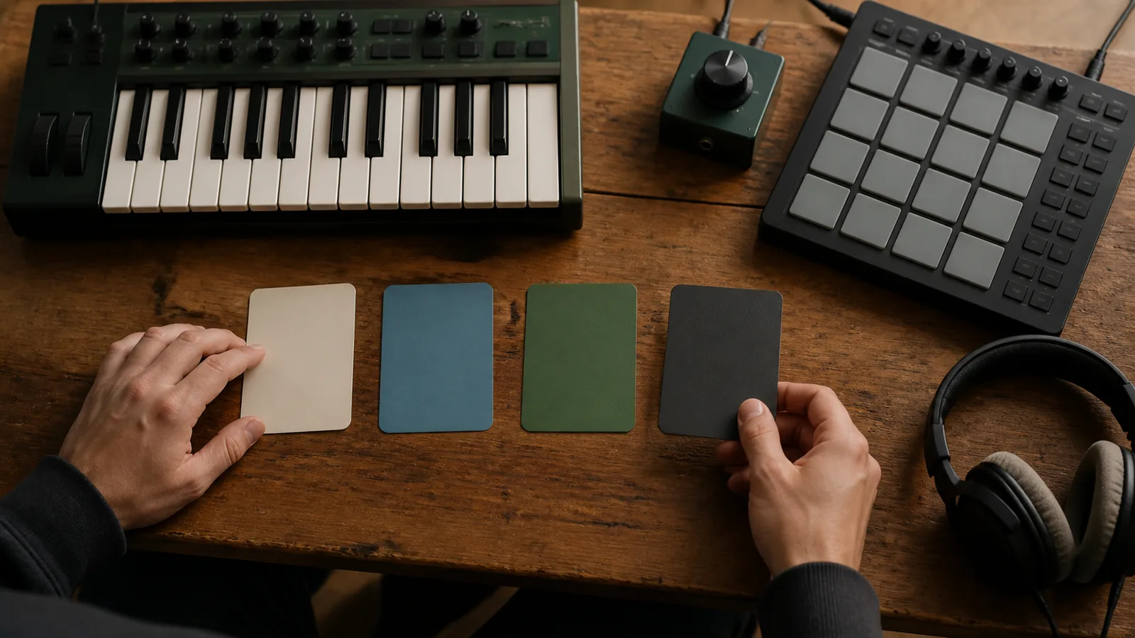 エレクトリックピアノを中心に小さなLo-fi音色を並べる制作者